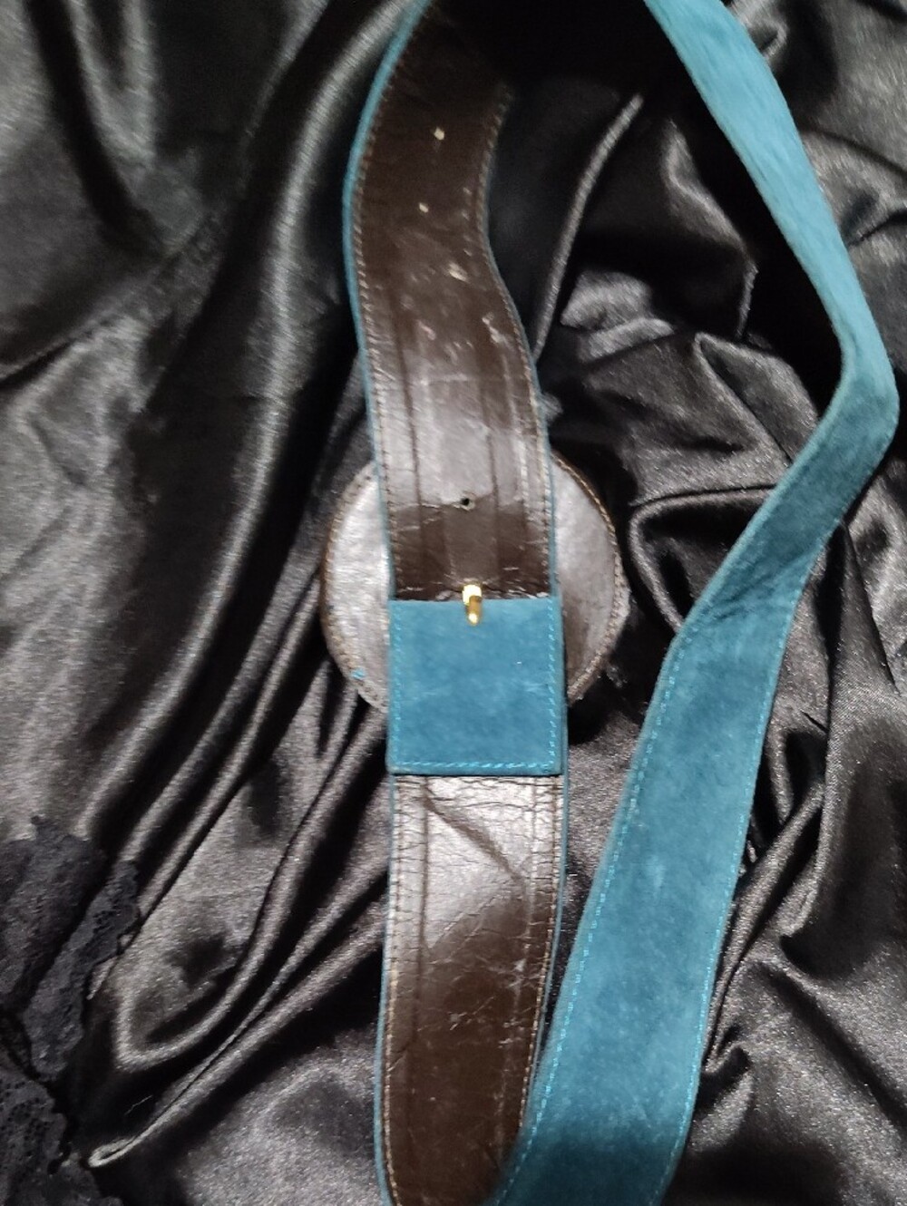 Vintage Yves Saint Laurent Teal Suede Round-Buckle Belt - Picture 5 of 9